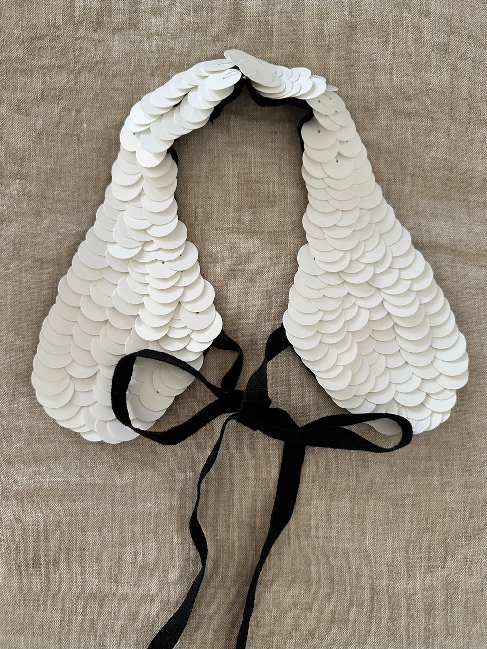 Marni x H&M White Sequins Ribbon Bow Peter Pan Rounded Collar